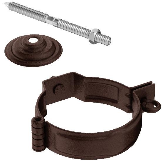Водосток Aquasistem, Система 150/100 - Декоративный хомут трубы под метиз с комплектом крепления RAL 8017 Коричневый matt купить в Юрьев-Польском